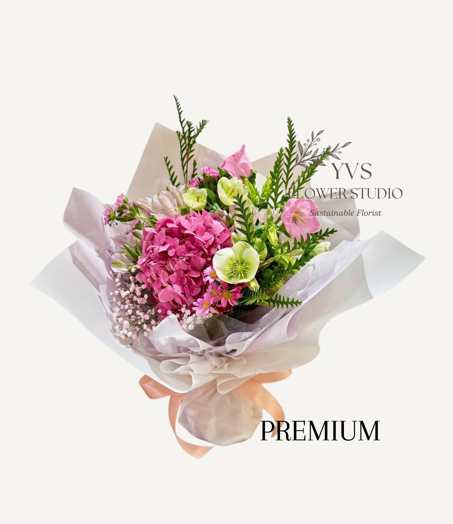 Fresh pink hydrangea bouquet with mixed flowers premium size