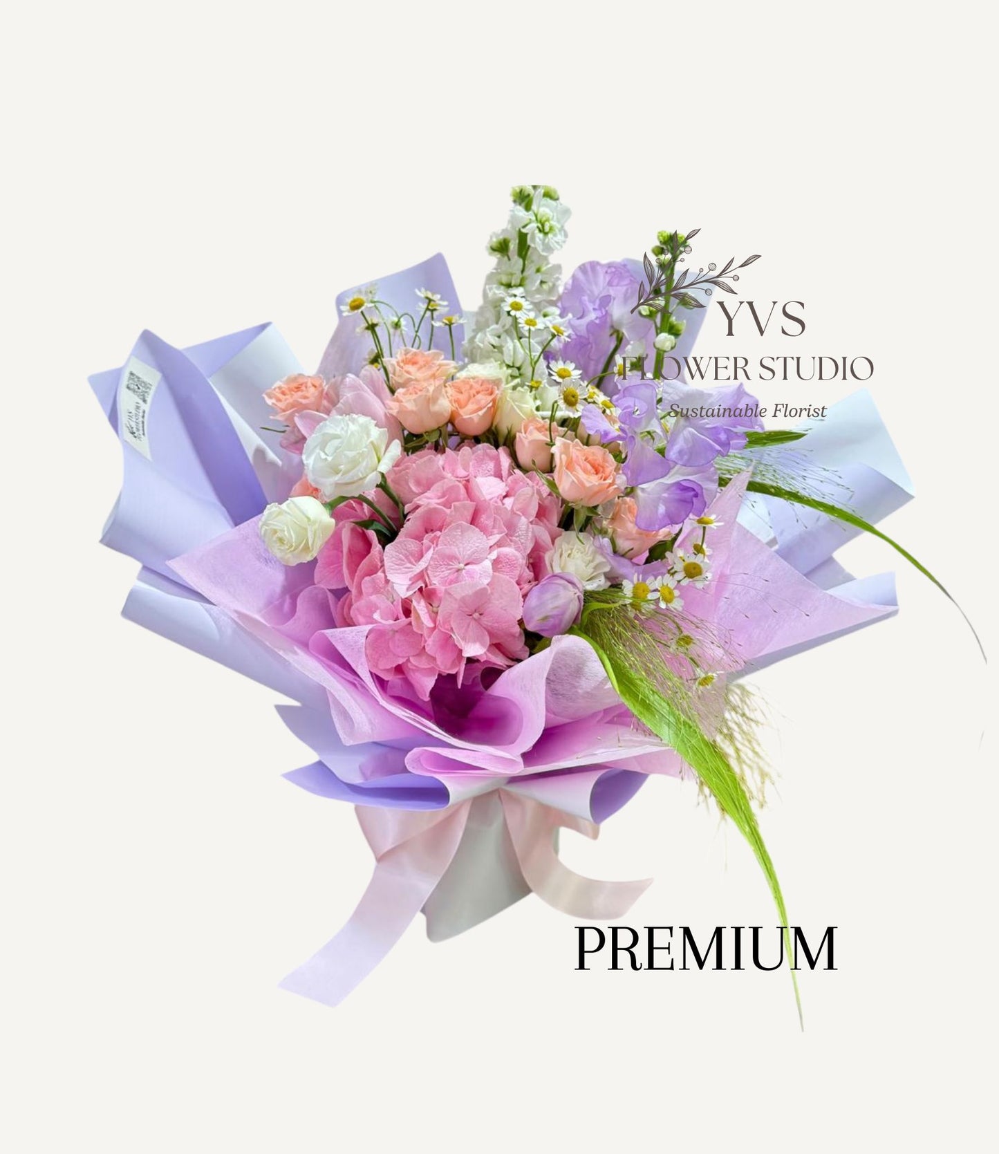 Fresh pink hydrangea bouquet with mixed flowers premium size