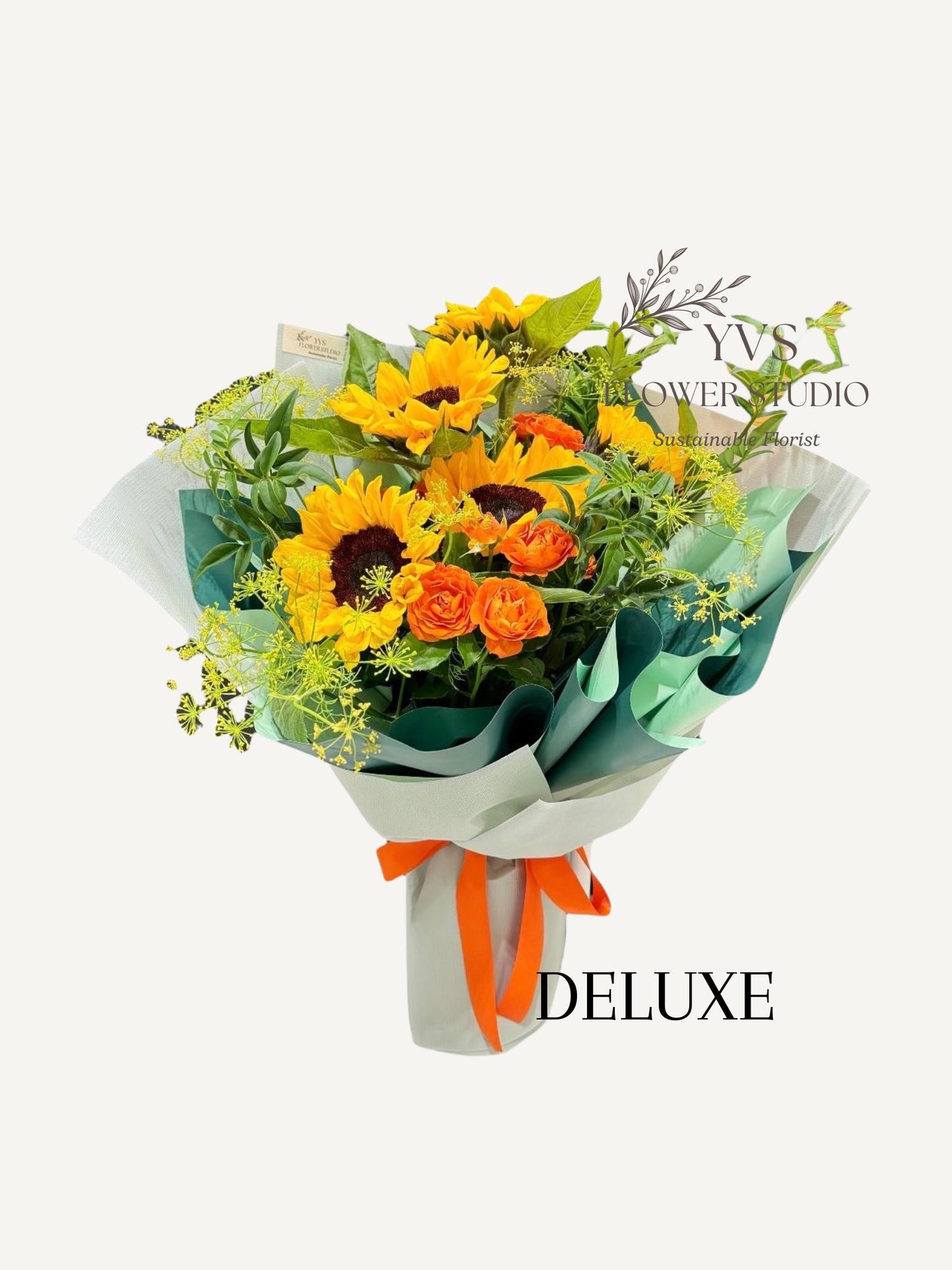 Bouquet of sunflowers and orange roses bouquet