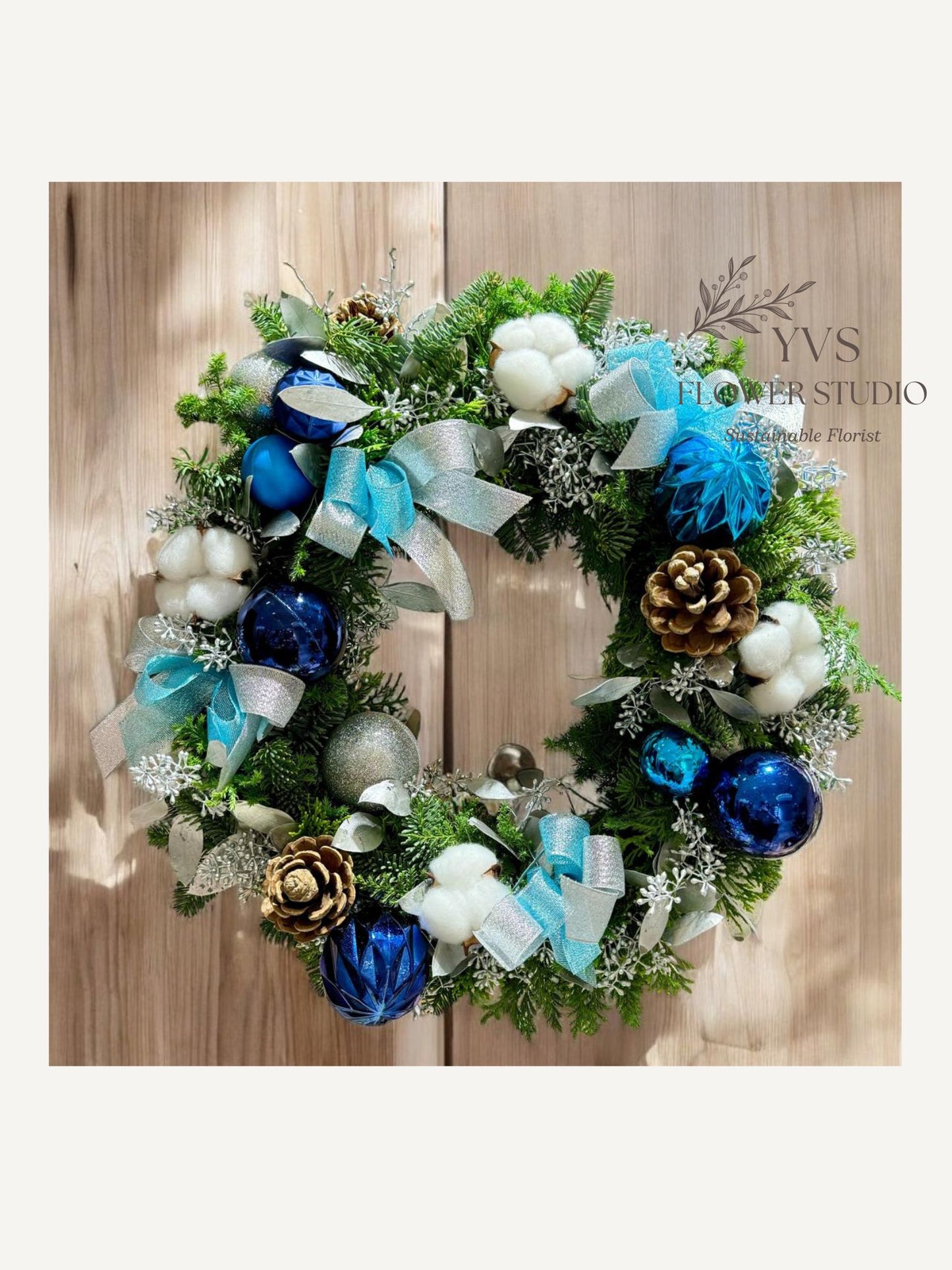 Fresh Customized Christmas Wreath with blue and silver theme