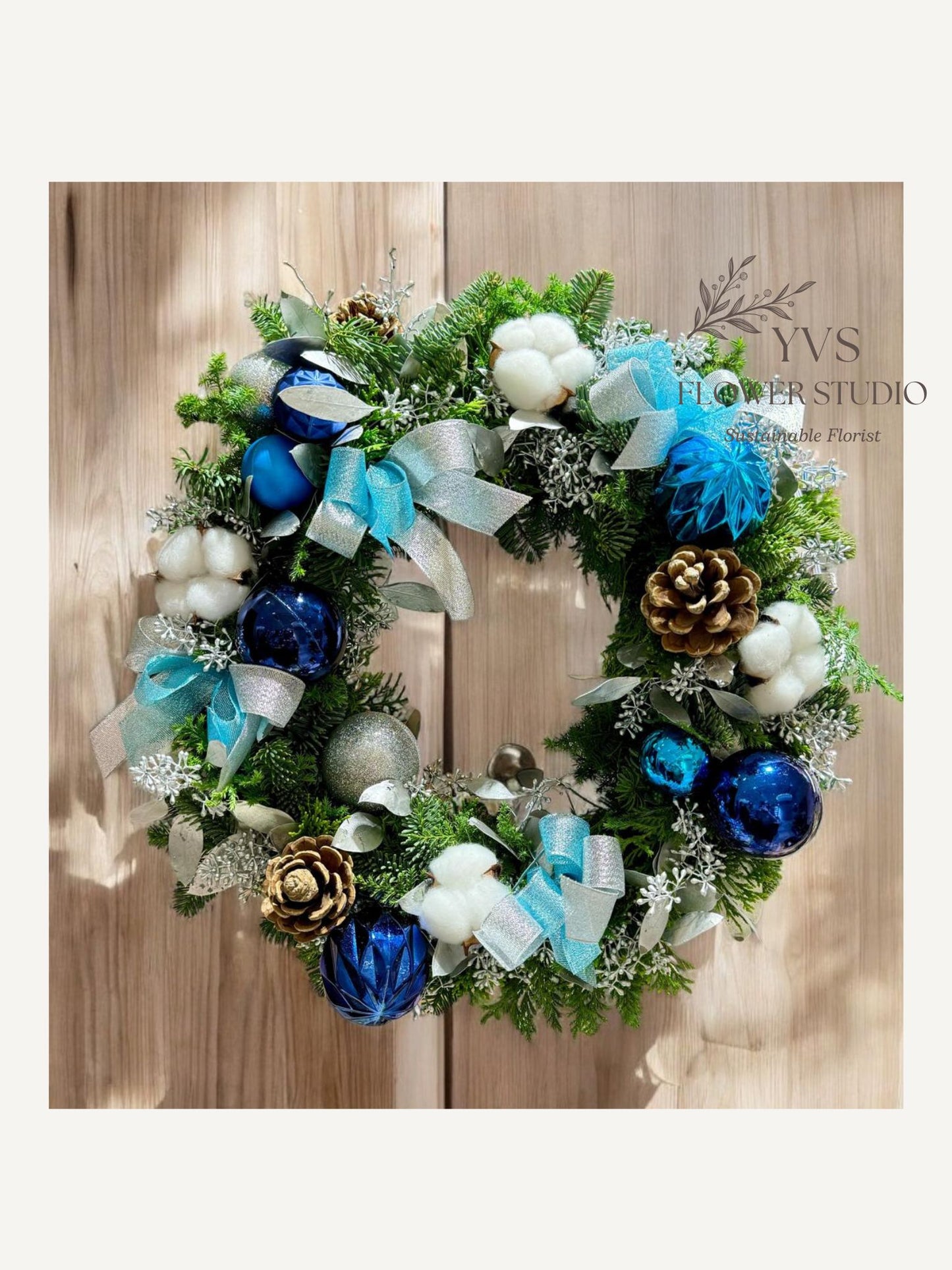 Fresh Customized Christmas Wreath with blue and silver theme