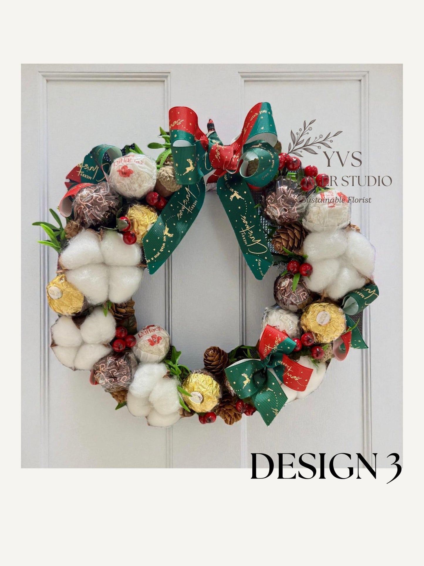 Faux Christmas wreath with chocolate decorations