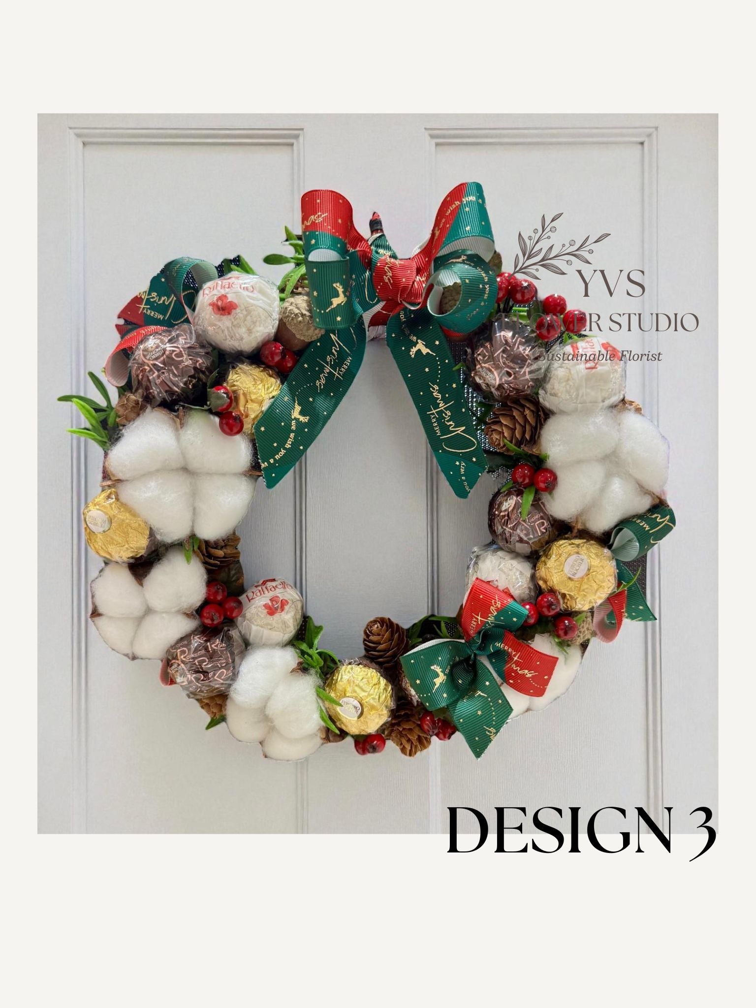 Faux Christmas wreath with chocolate decorations