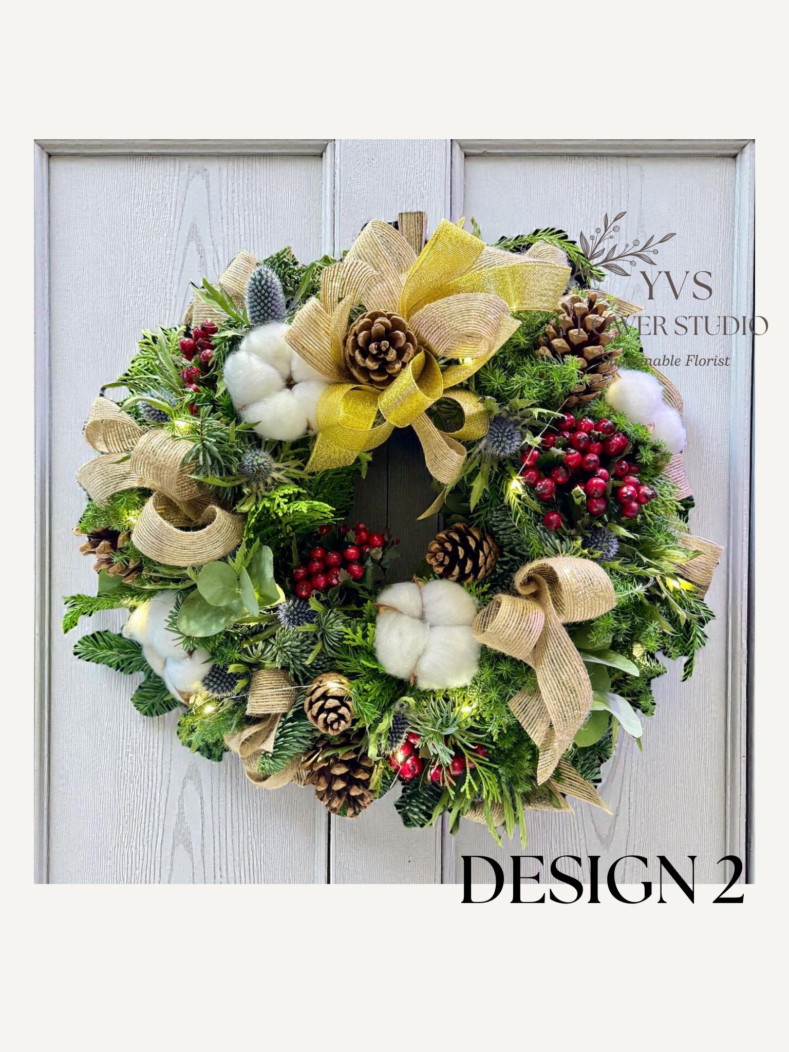 Fresh Christmas wreath with classic decorations