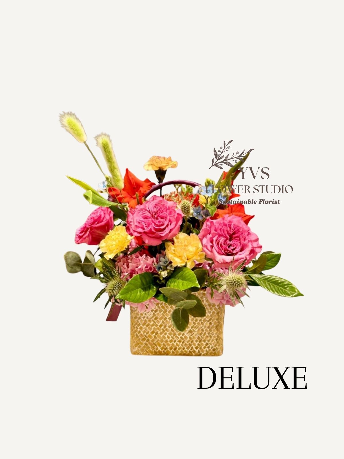 Vibrant fresh flowers square basket