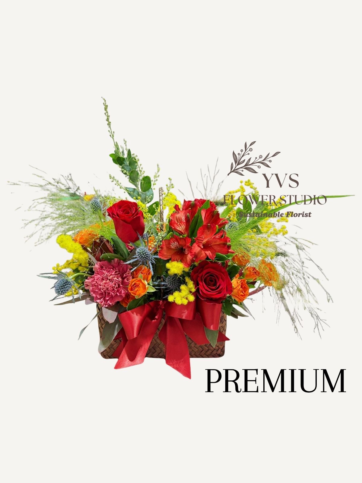 Premium vibrant theme basket arrangement