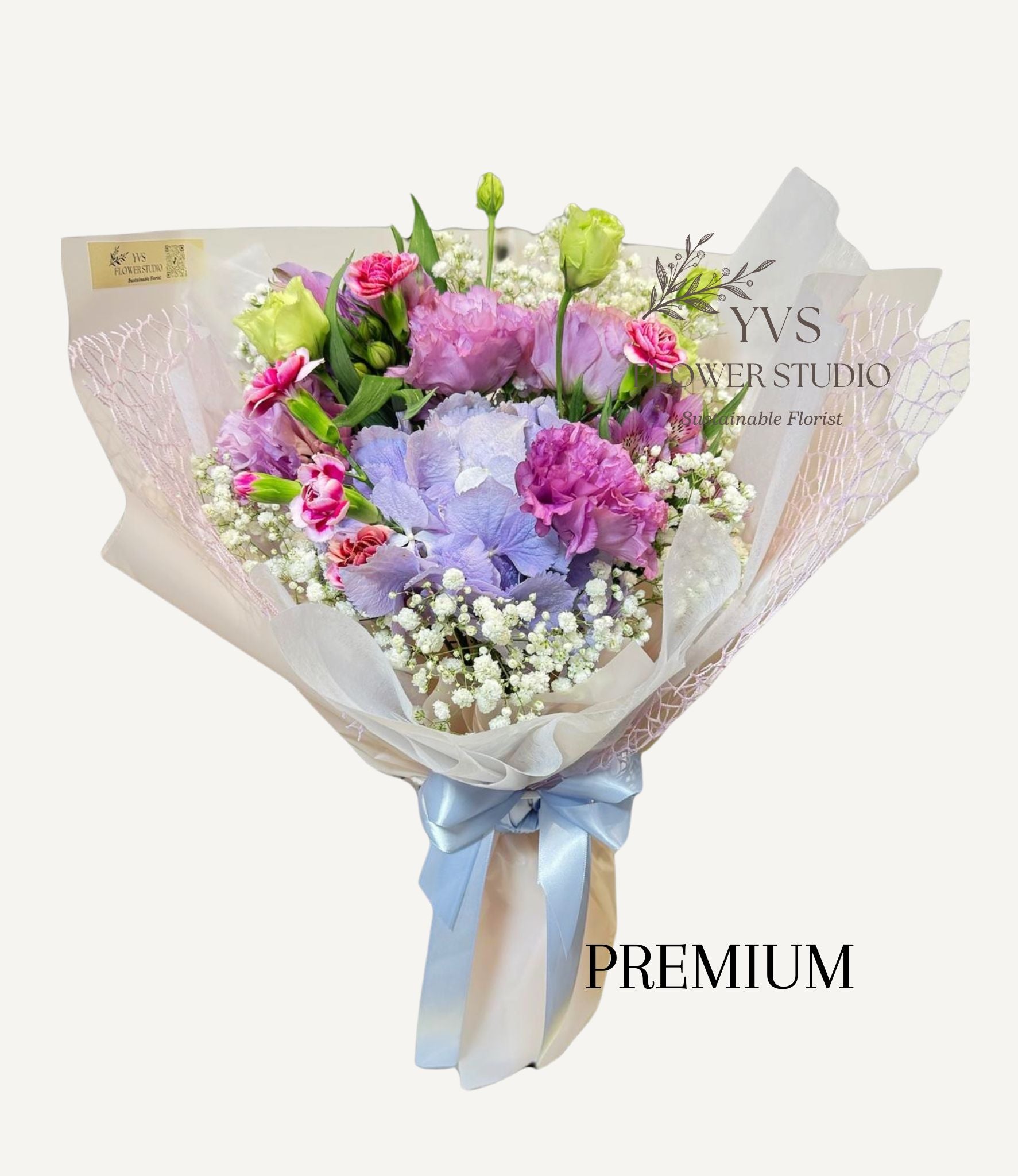 Fresh lilac hydrangea bouquet with mixed flowers premium size