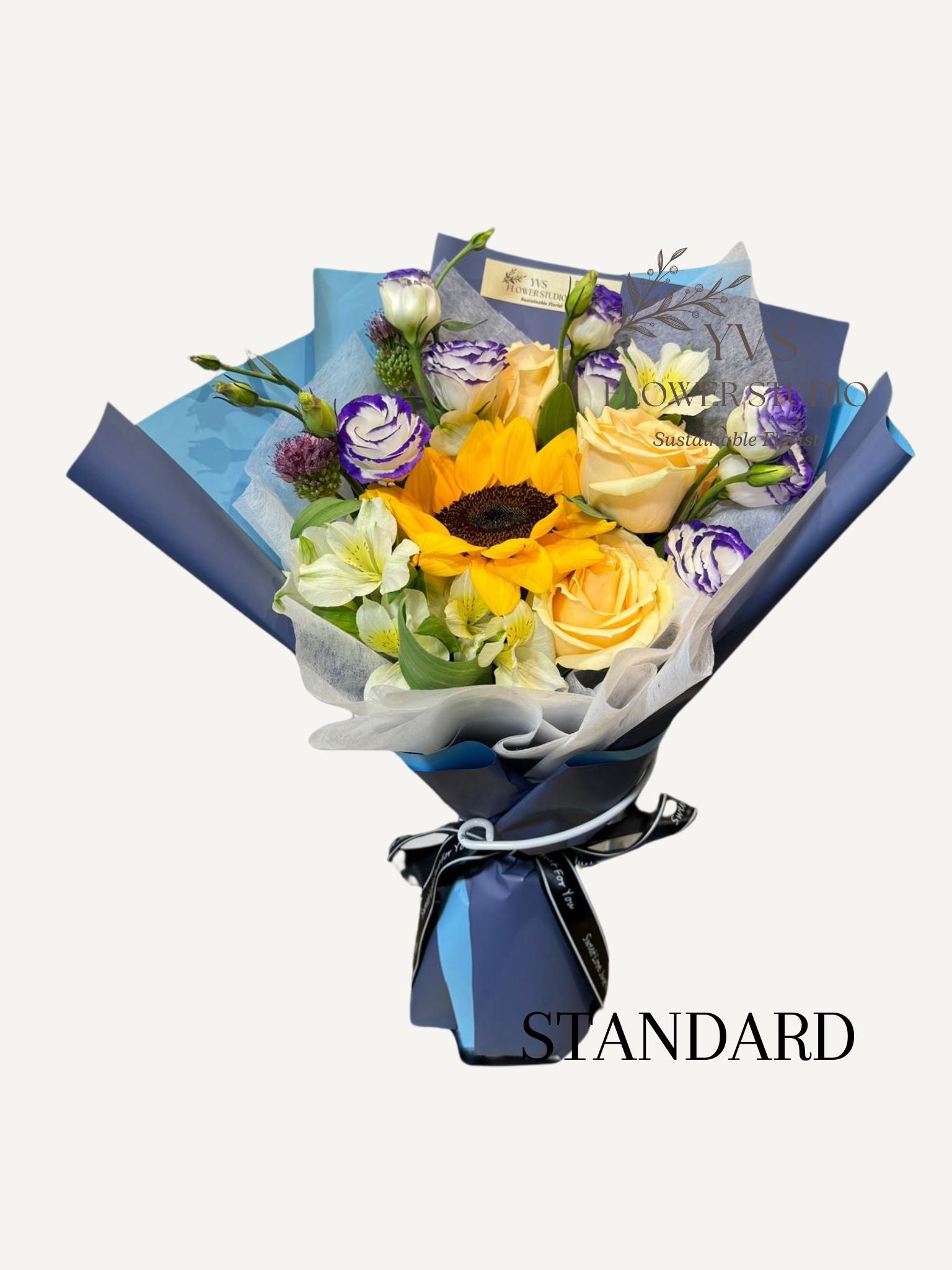 Standard fresh sunflowers bouquet with mixed flowers and foliages 