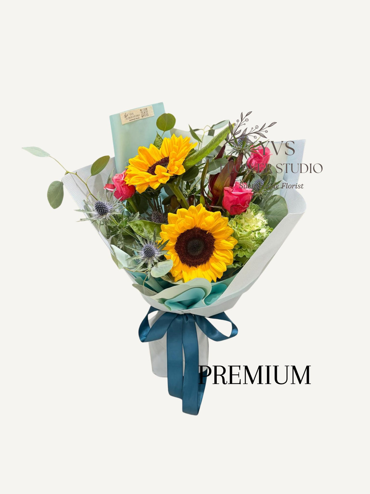 Premium bouquet of sunflowers and hot pink roses 