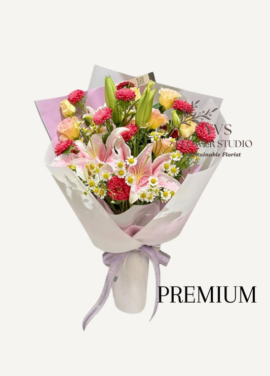Premium pink theme 2 stalks lilies bouquet 
